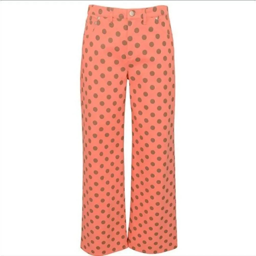 J. Peterman rose brown Wide leg, high waist polka dot jeans size 8